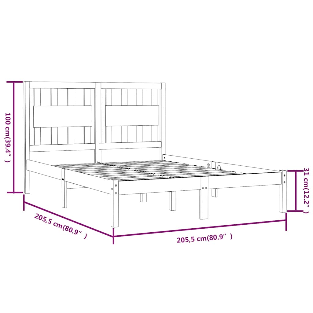 3103957 vidaXL Bed Frame without Mattress Black Solid Wood 200x200 cm (810041+818594)