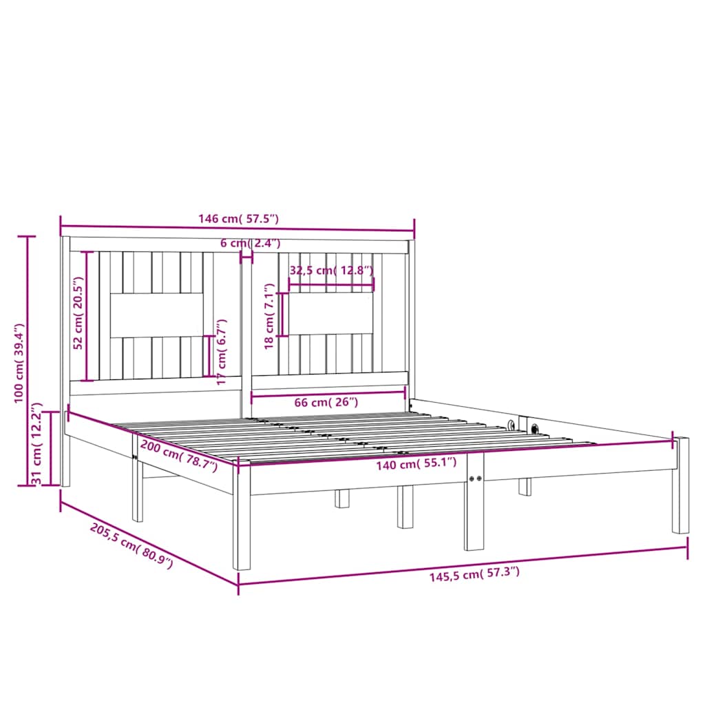 Bed Frame without Mattress White Solid Wood 140x200 cm
