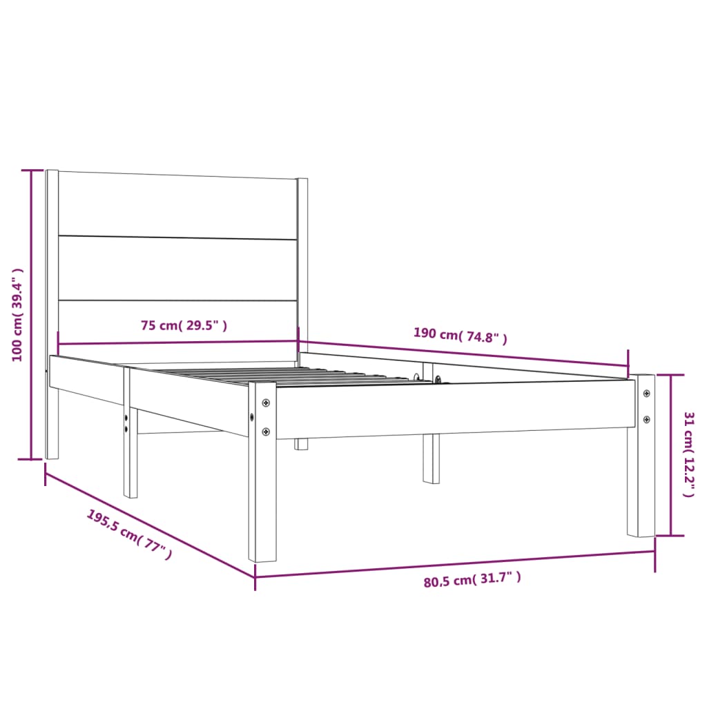 Bed Frame without Mattress 75x190 cm Solid Wood