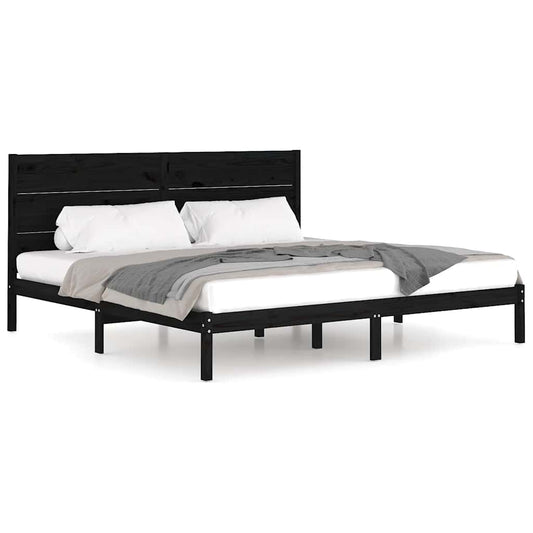 Bed Frame | Black | Solid Pine Wood | 200x200 cm | Durable | Bed Frame Bed Frame | Black | Solid Pine Wood | 200x200 cm | Durable | Bed Frame