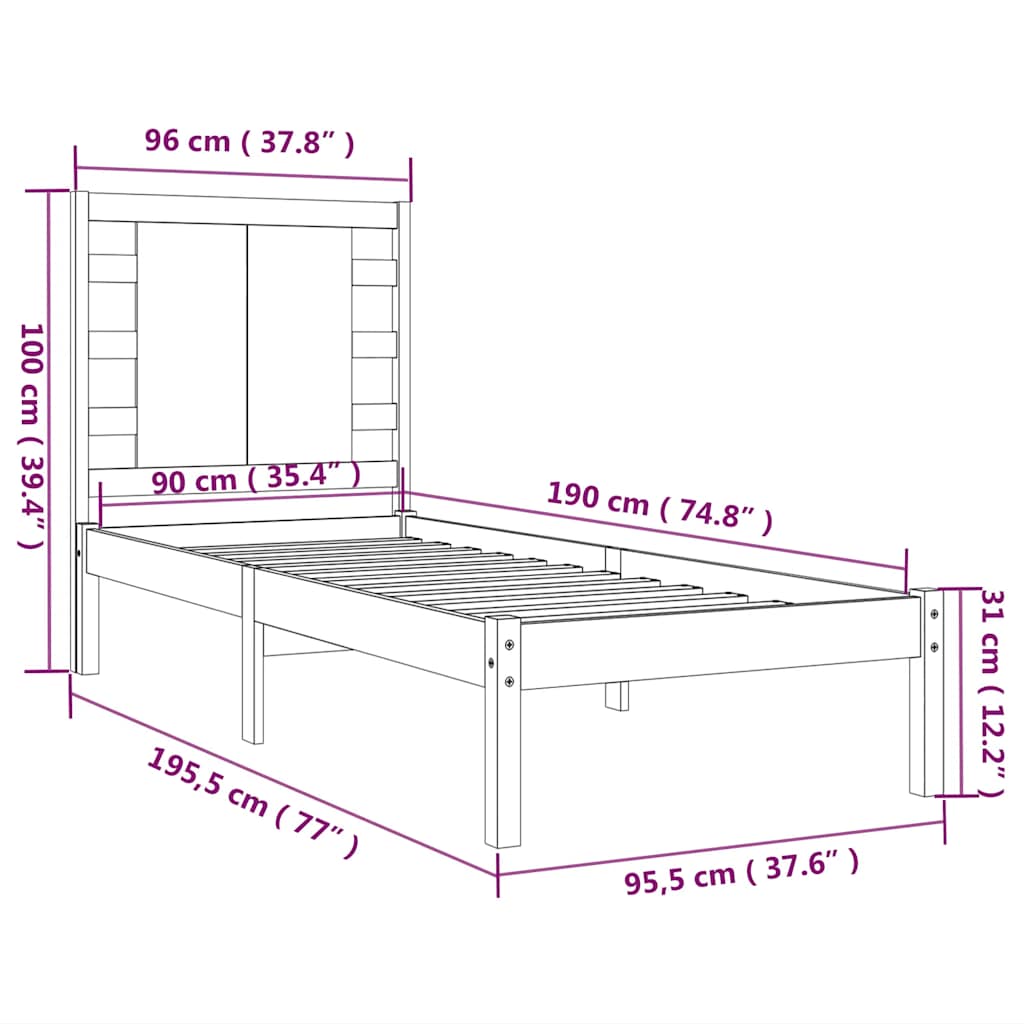 Bed Frame without Mattress 90x190 cm Single Solid Wood