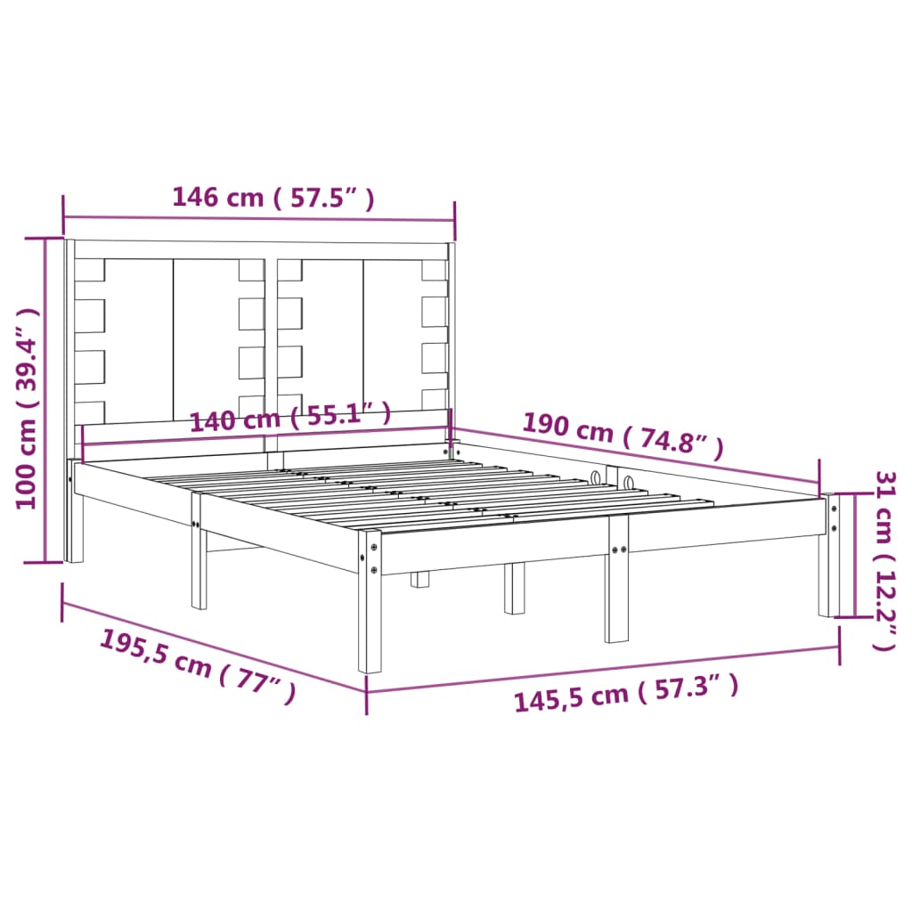 Bed Frame | Black | Solid Pine Wood | Double | Bed Frame | Rectangular