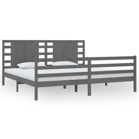 Bed Frame | Grey | Solid pinewood | Double | Decorative Inlays Bed Frame | Grey | Solid pinewood | Double | Decorative Inlays