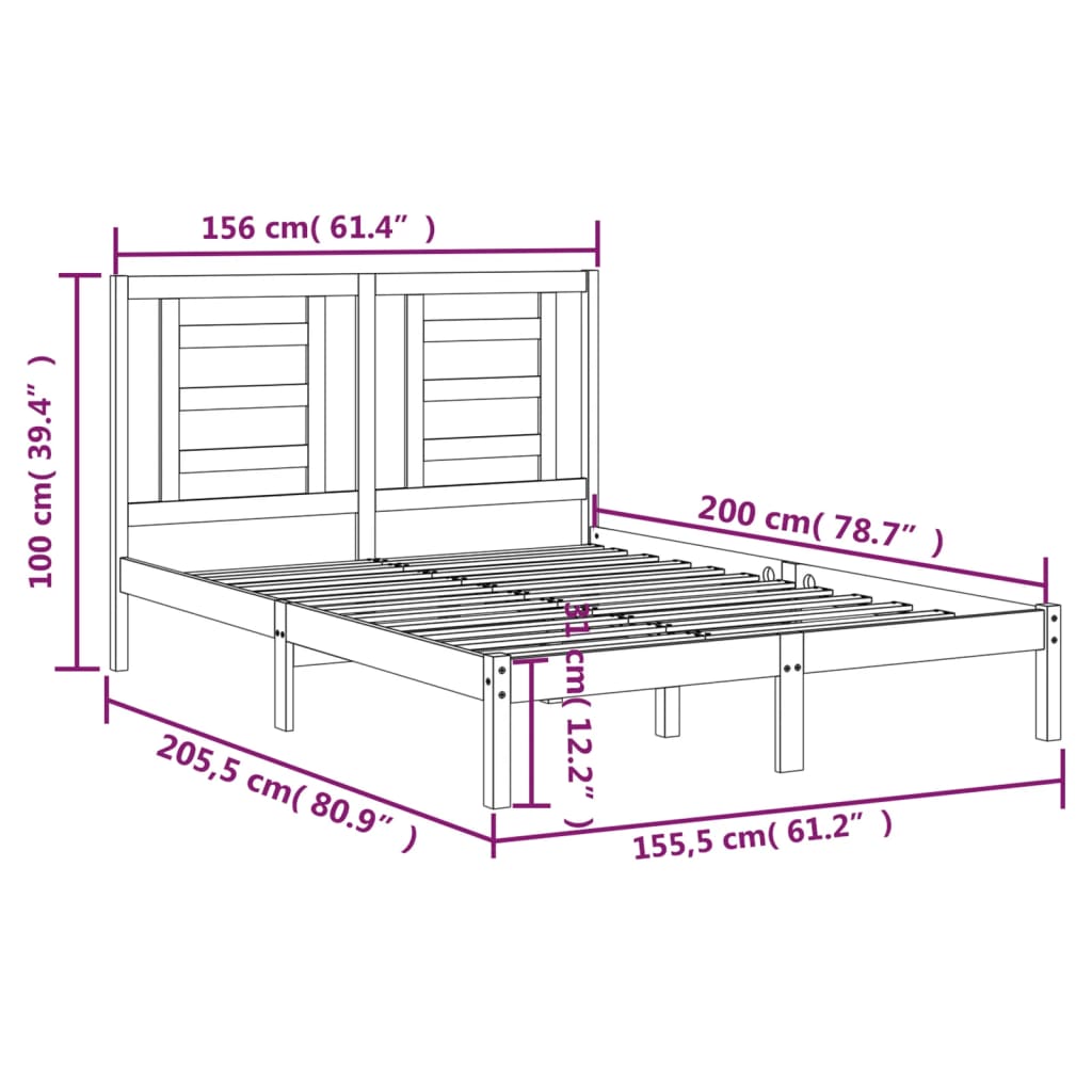 Bed Frame without Mattress 150x200 cm Solid Wood Pine