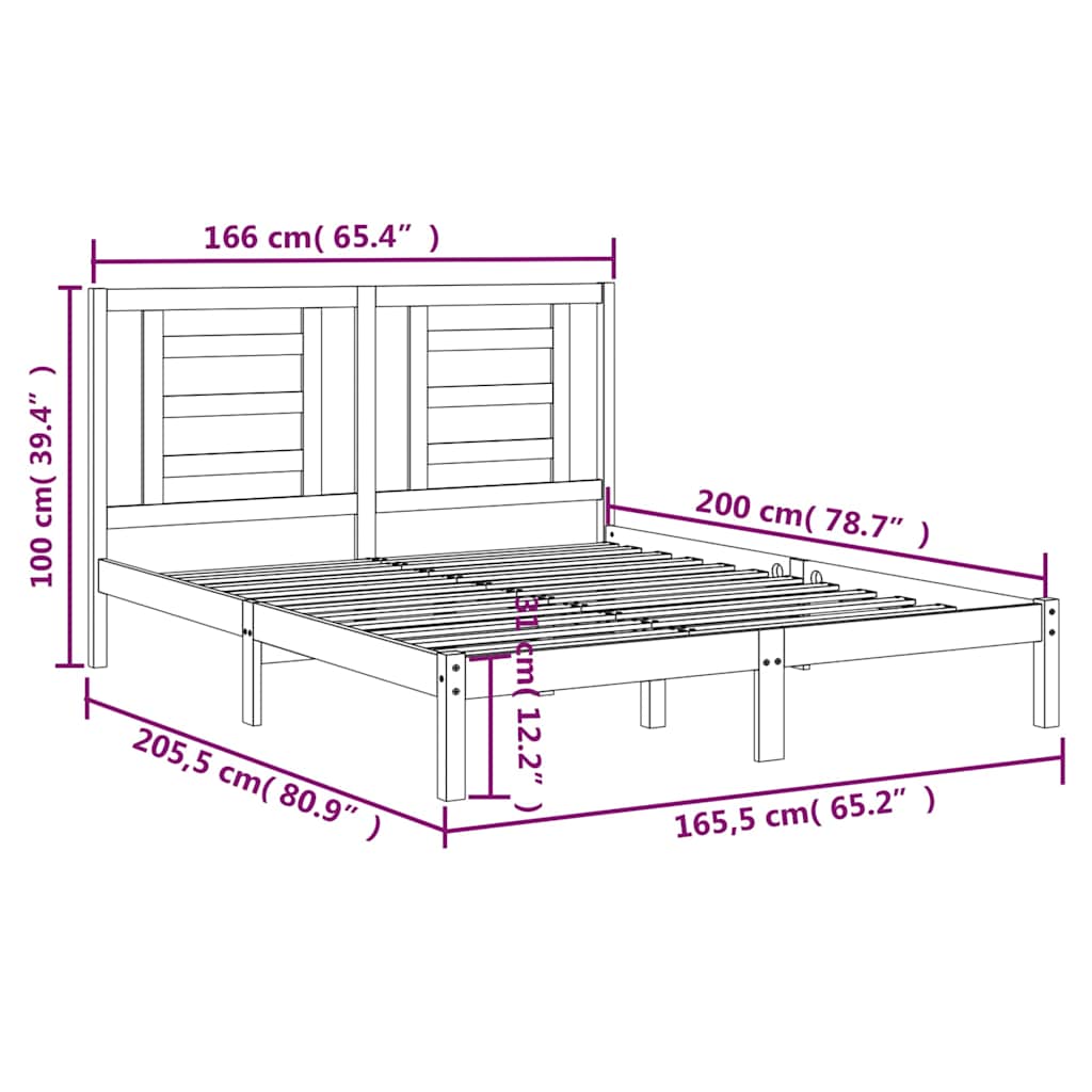 Bed Frame without Mattress White 160x200 cm Solid Wood Pine