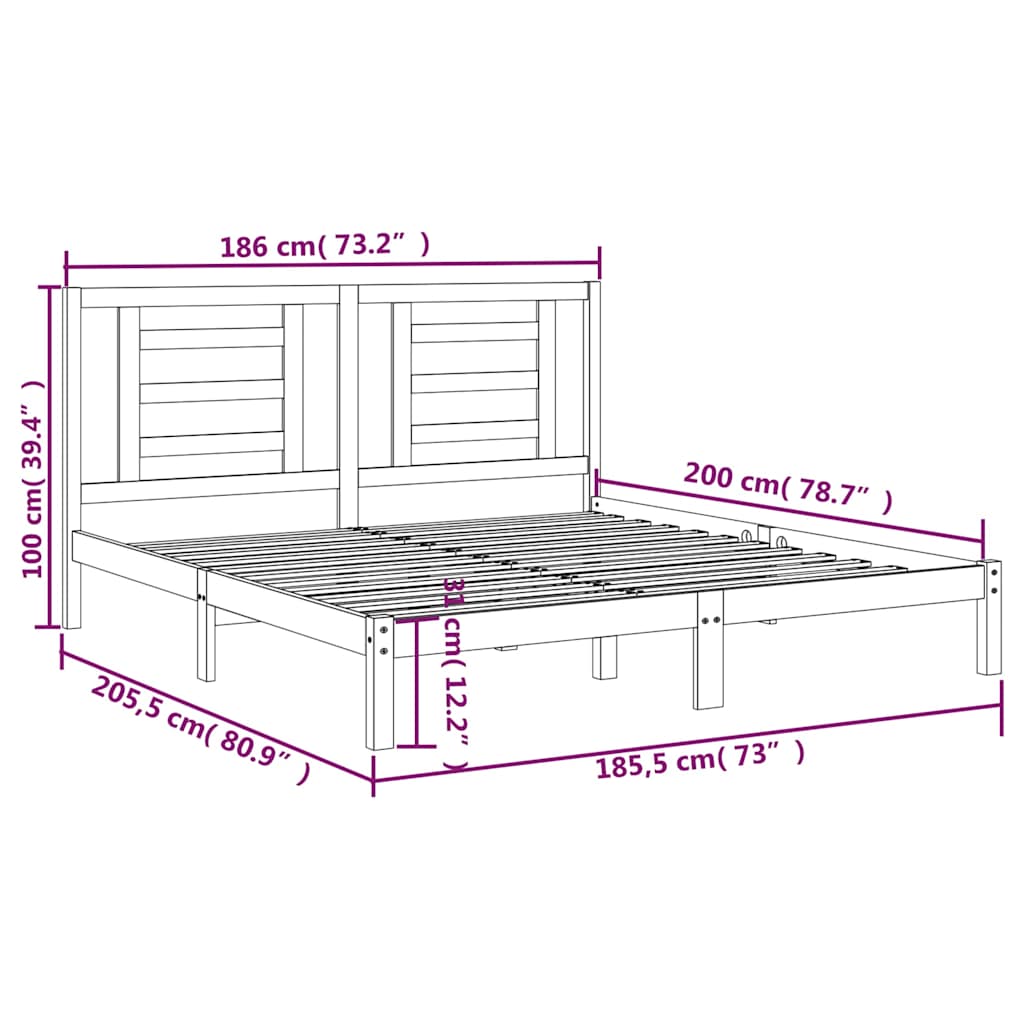 Bed Frame without Mattress White 180x200 cm Solid Wood