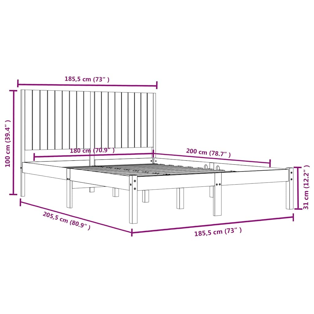 Bed Frame without Mattress 180x200 cm Solid Wood