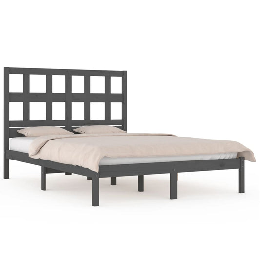 Bed Frame | Grey | Solid pinewood | 200x200 cm | Decorative Inlays Bed Frame | Grey | Solid pinewood | 200x200 cm | Decorative Inlays
