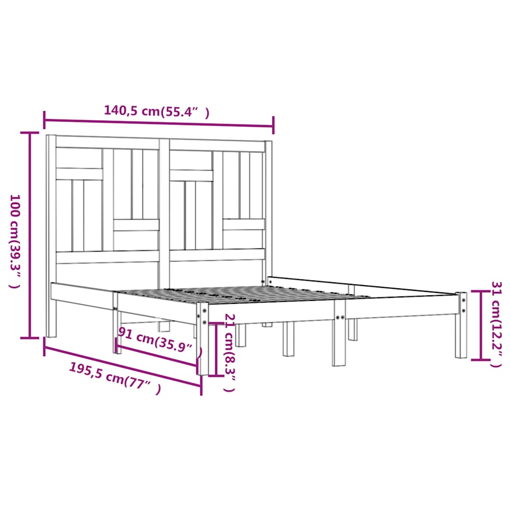 Bed Frame without Mattress 135x190 cm Solid Wood