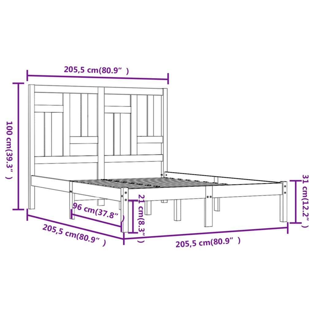 Bed Frame | Grey | Solid Pinewood | 200 x 200 cm | Sleek | Bed Frame