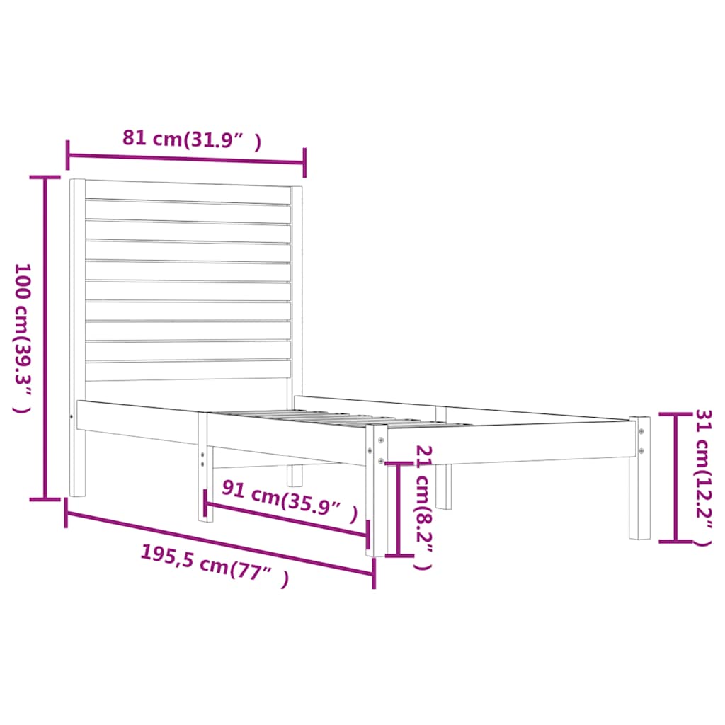 Bed Frame without Mattress 75x190 cm Solid Wood