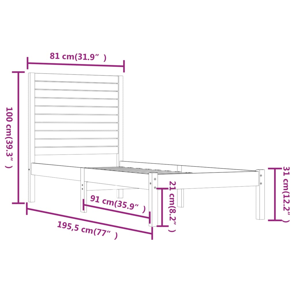 Bed Frame | White | Solid pinewood | Small Single | Durable | Bed Frame