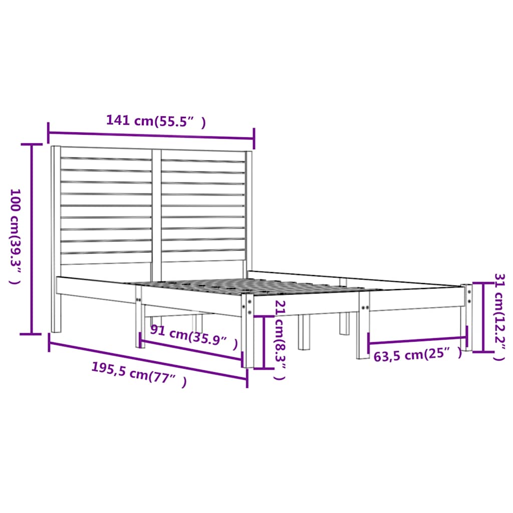 Bed Frame without Mattress White 135x190 cm Solid Wood