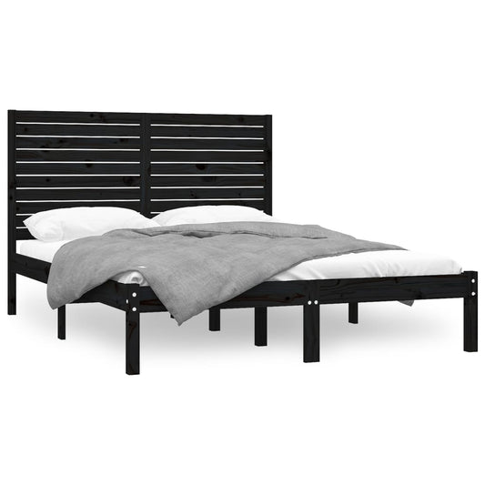 Bed Frame without Mattress Black 150x200 cm King Size Solid Wood Bed Frame without Mattress Black 150x200 cm King Size Solid Wood