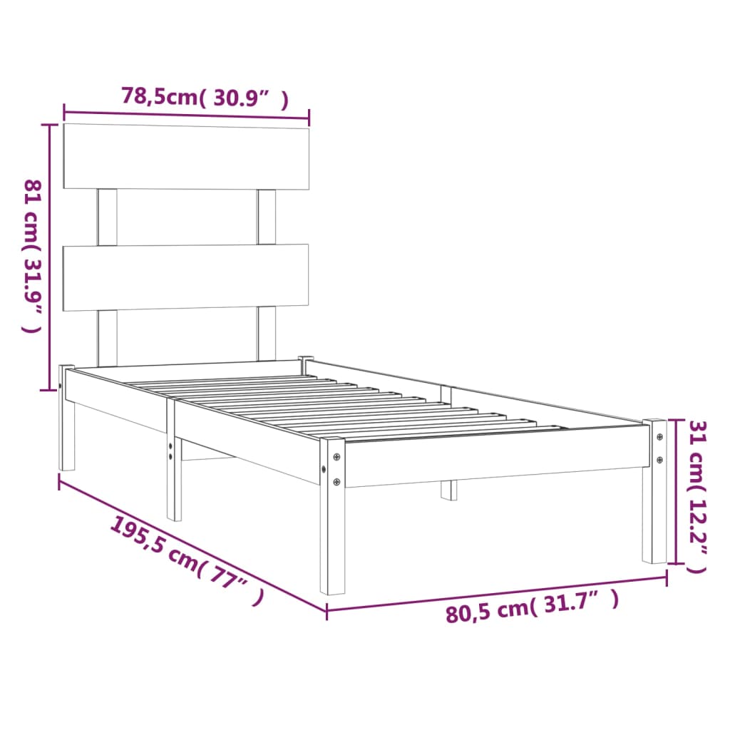 Bed Frame without Mattress 75x190 cm Solid Wood