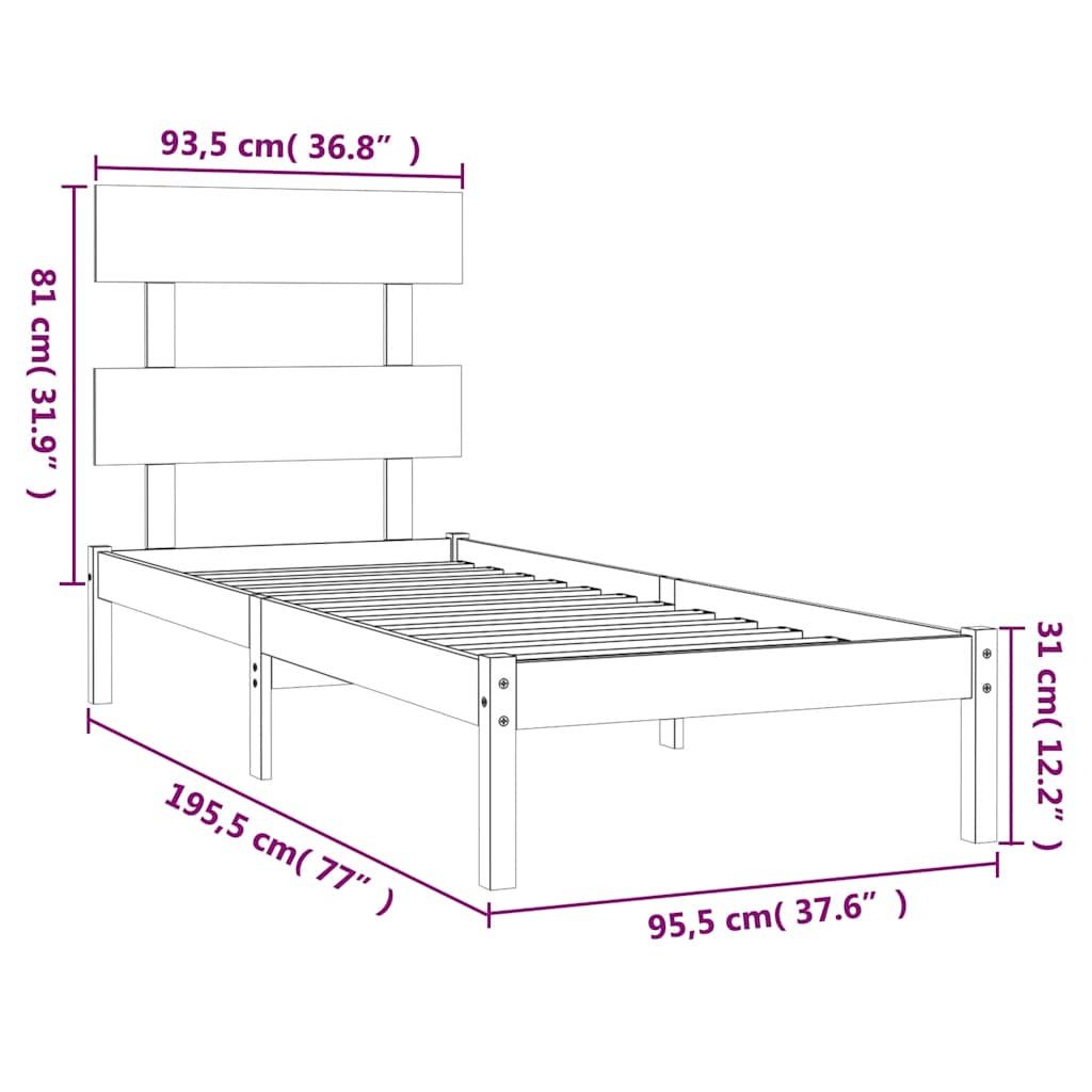 Bed Frame without Mattress White 90x190 cm Single Solid Wood
