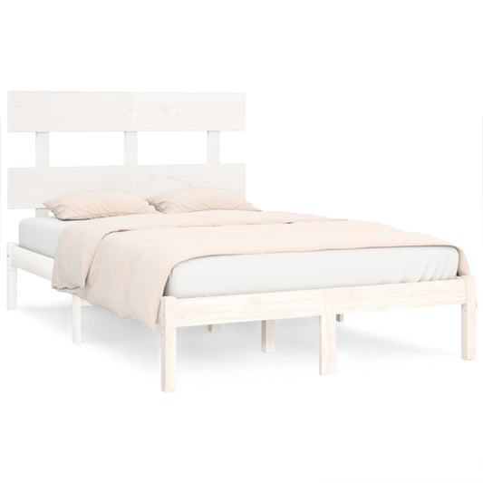 Bed Frame | White | Solid Pine Wood | 120x200 cm | Decorative Inlays Bed Frame | White | Solid Pine Wood | 120x200 cm | Decorative Inlays