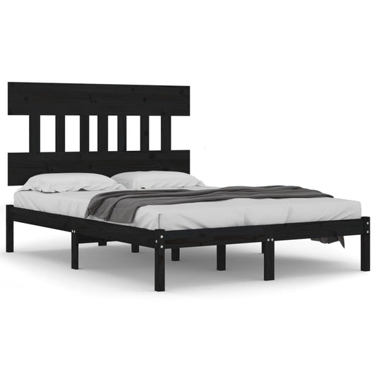 Bed Frame without Mattress Black 140x190 cm Solid Wood Bed Frame without Mattress Black 140x190 cm Solid Wood