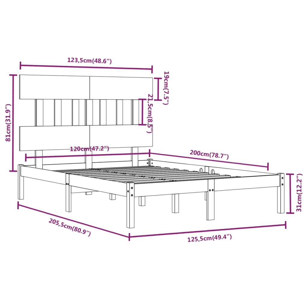 Bed Frame without Mattress 120x200 cm Solid Wood