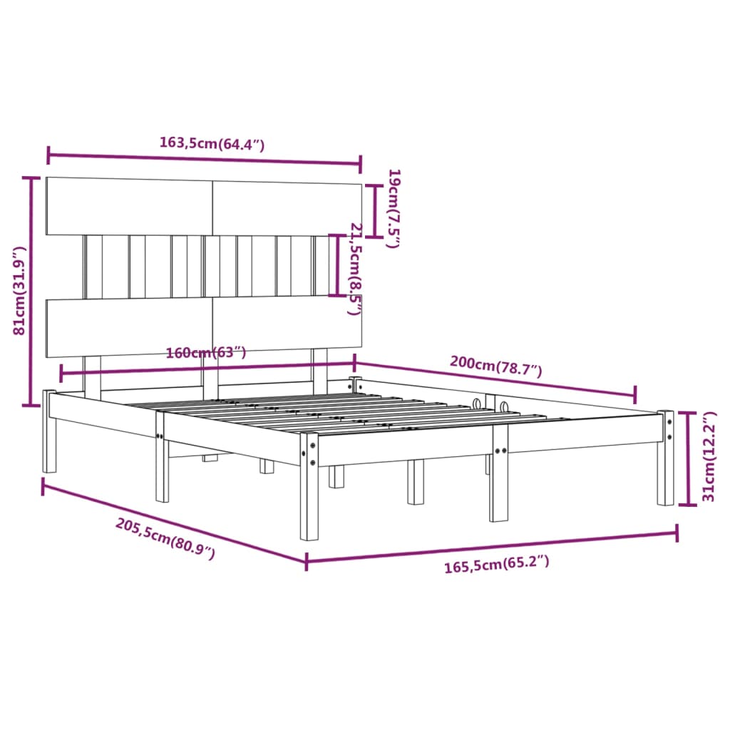Bed Frame without Mattress White 160x200 cm Solid Wood