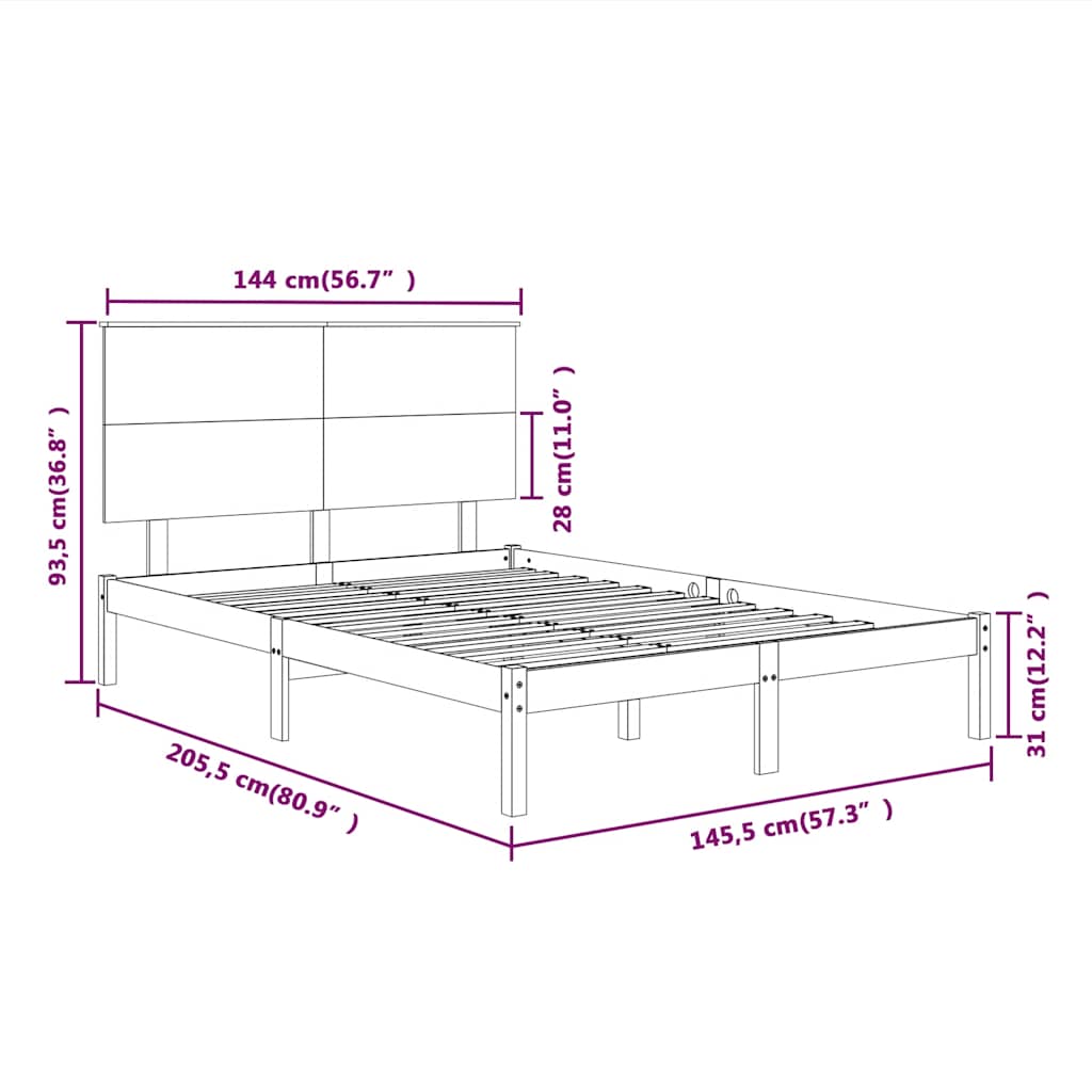 Bed Frame without Mattress White 140x200 cm Solid Wood Pine