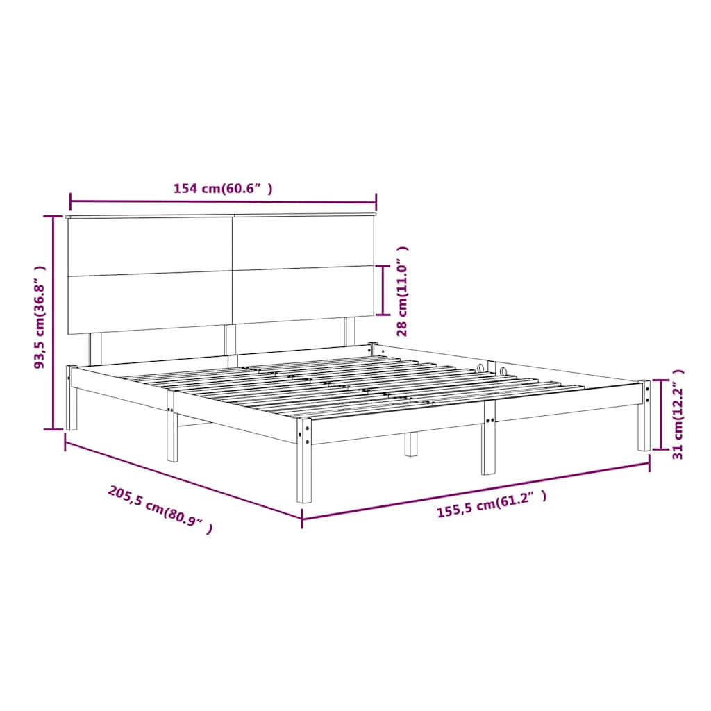 Bed Frame without Mattress 150x200 cm Solid Wood