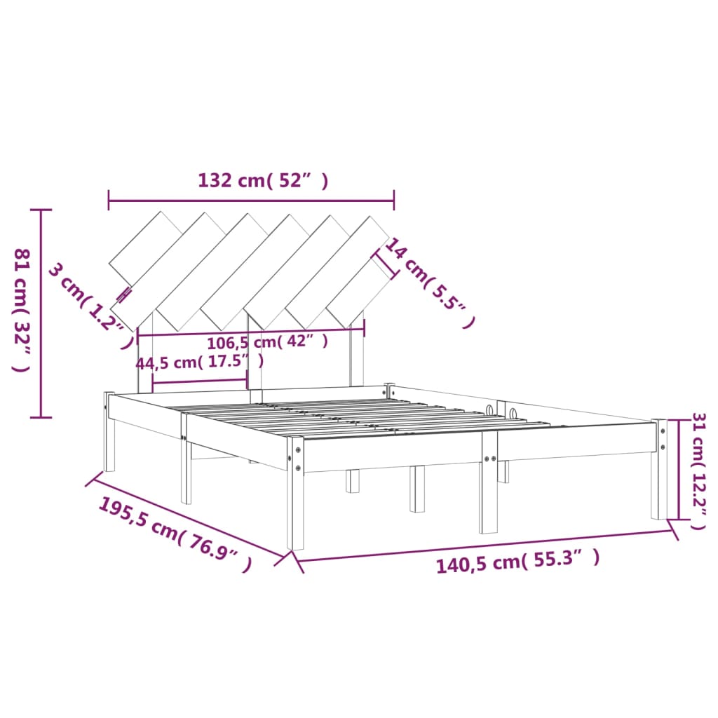 Bed Frame without Mattress White 135x190 cm Solid Wood