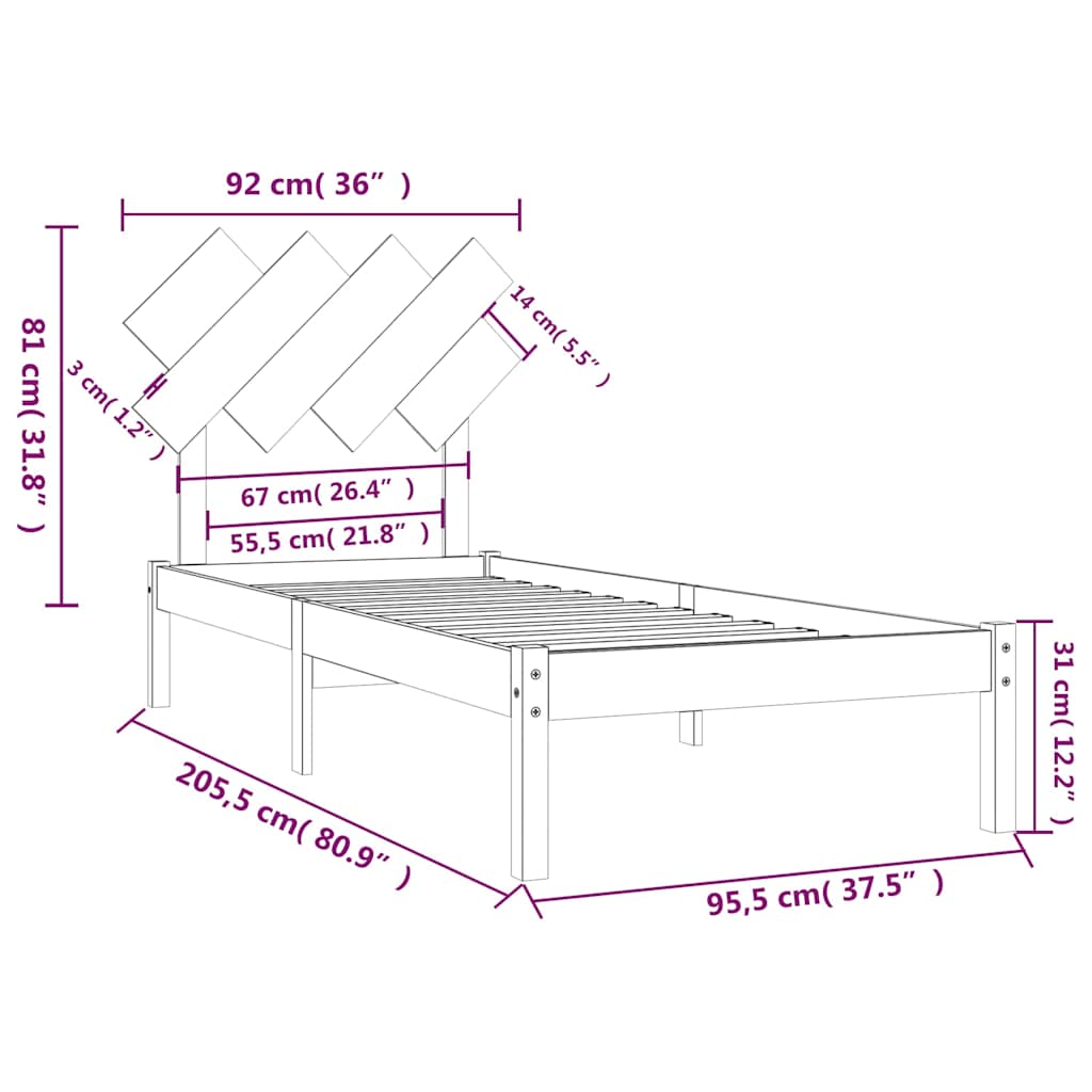 Bed Frame without Mattress 90x200 cm Solid Wood