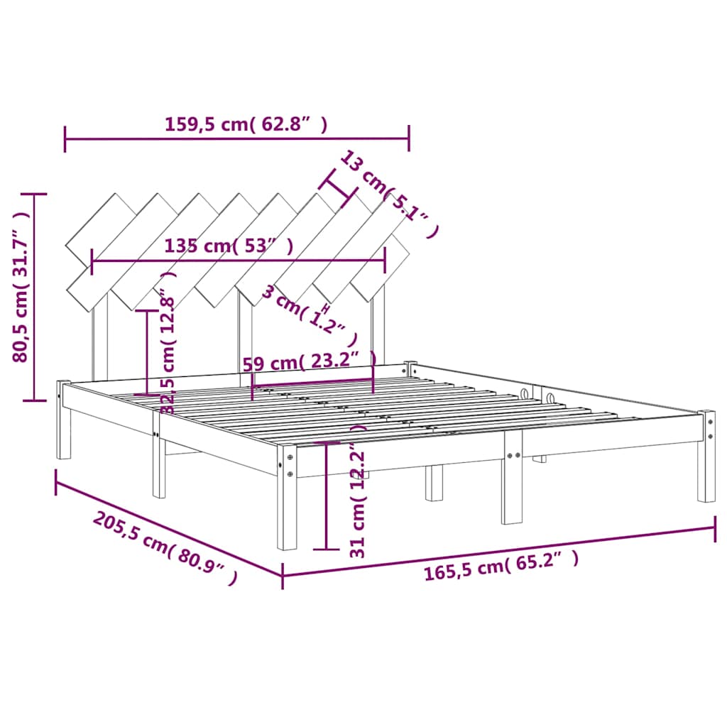 Bed Frame without Mattress 160x200 cm Solid Wood