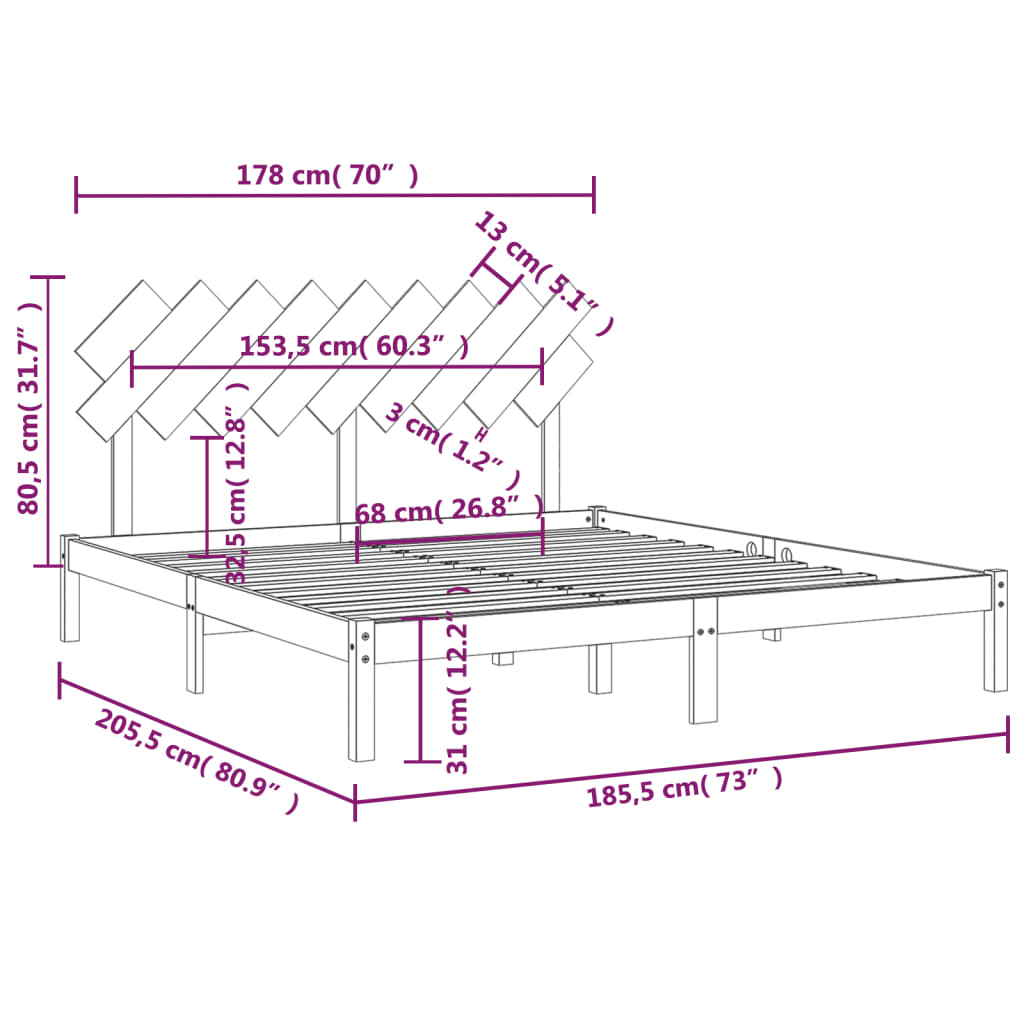 Bed Frame without Mattress White 180x200 cm Solid Wood
