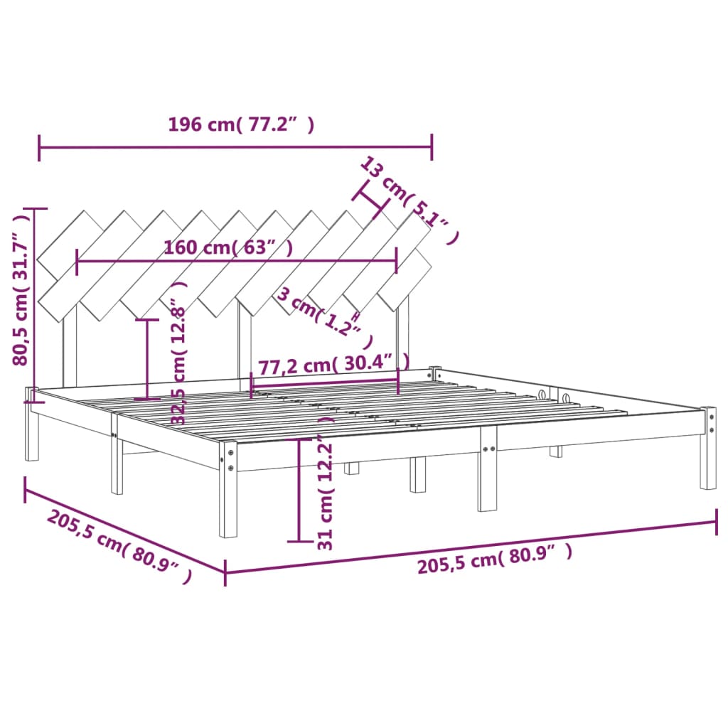 Bed Frame | Natural Wood | Solid pine wood | Double | Durable | Bed Frame