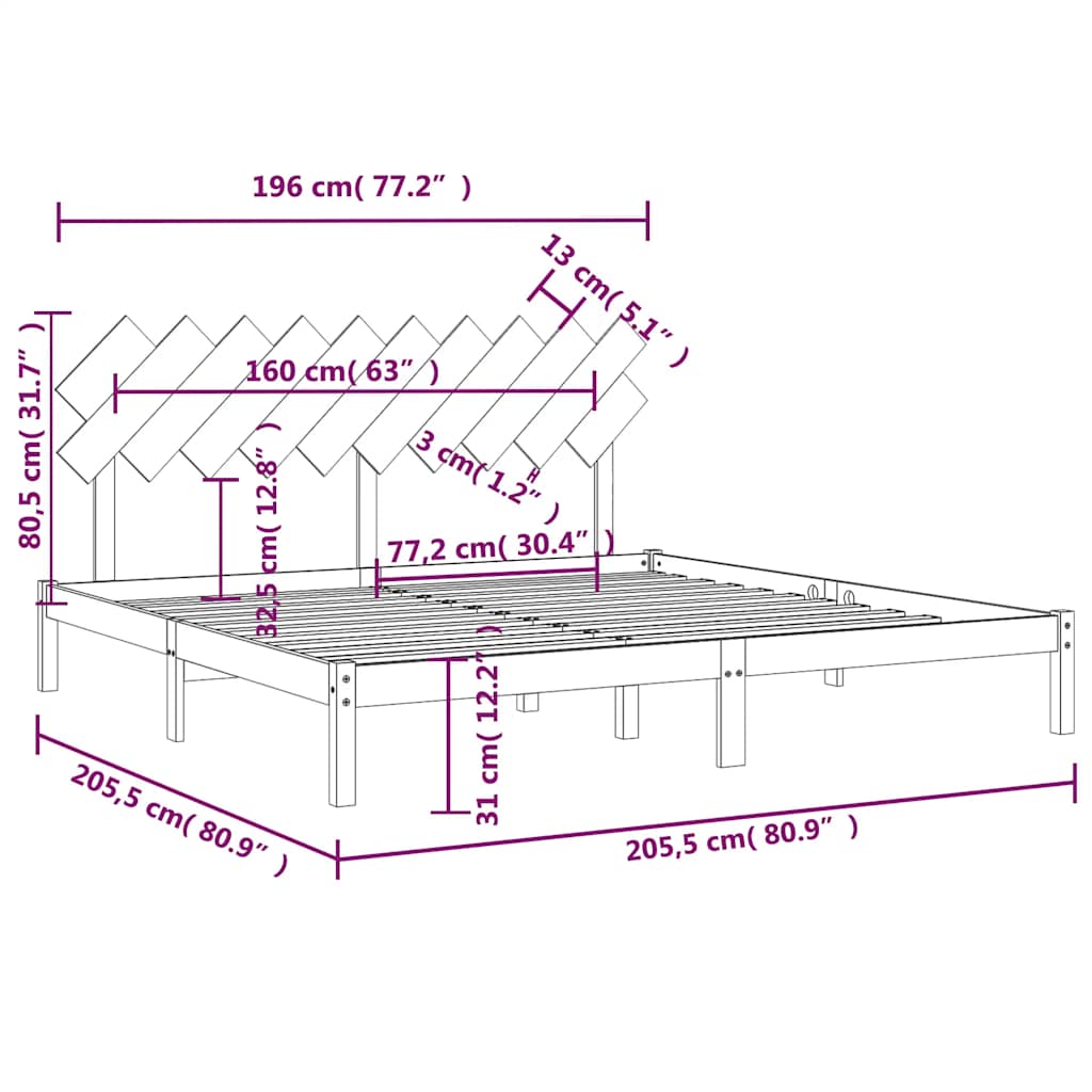 Bed Frame without Mattress White 200x200 cm Solid Wood