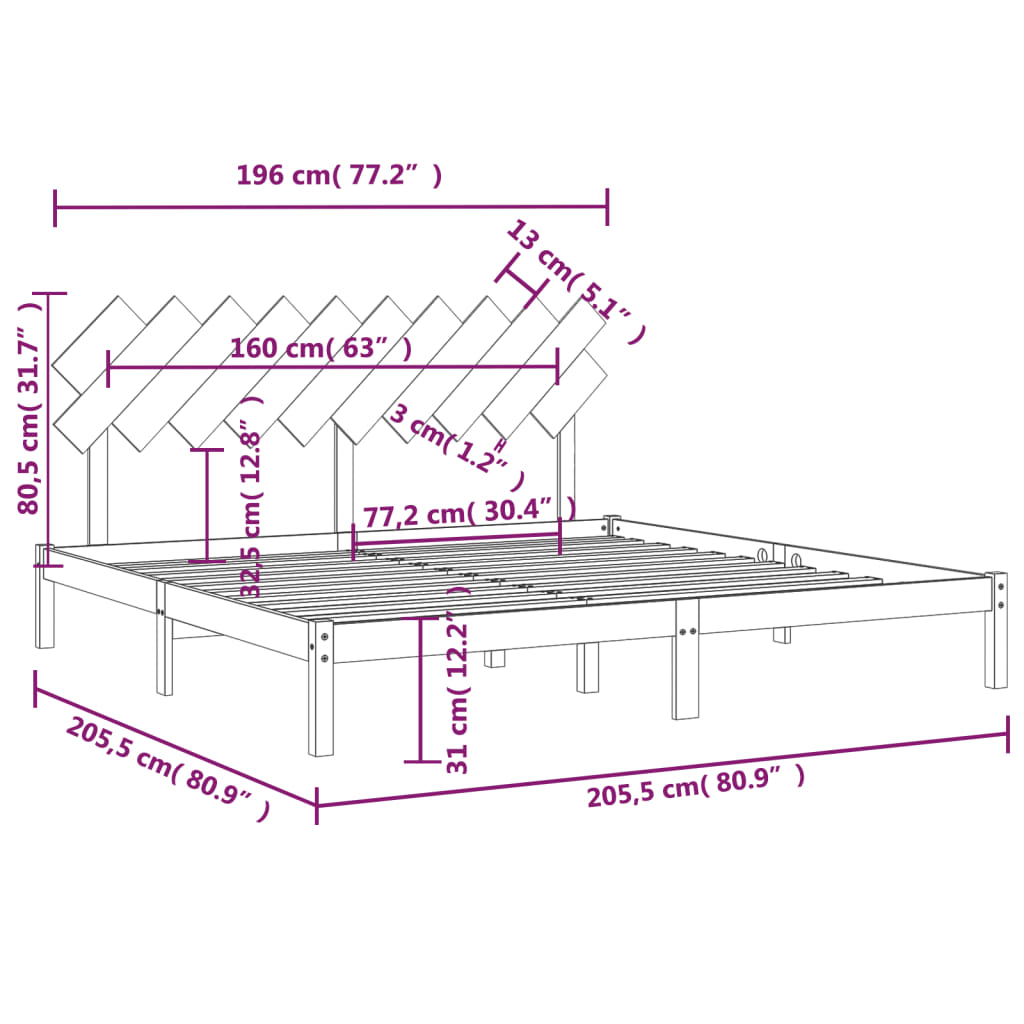 Bed Frame | White | Solid Pine Wood | Double | Durable | Bed Frame