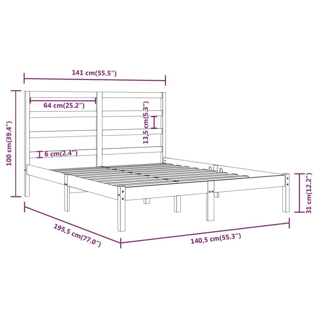 Bed Frame without Mattress 135x190 cm Solid Wood