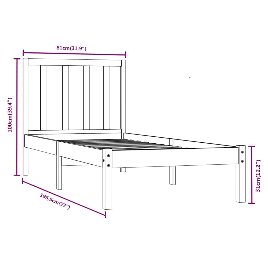 Bed Frame without Mattress 75x190 cm Solid Wood Pine