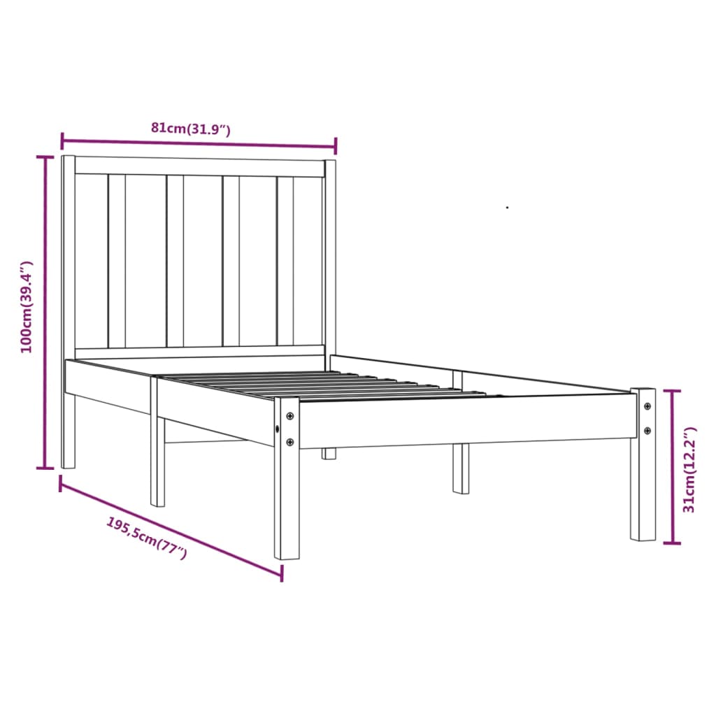 Bed Frame | Natural pine | Solid pine wood | Small Single | Durable