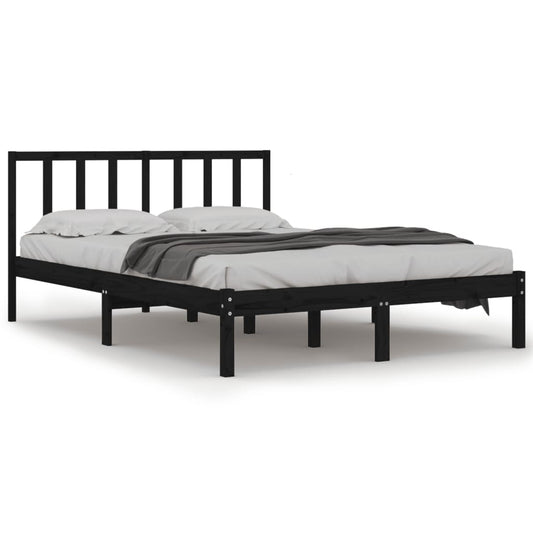 Bed Frame without Mattress Black Solid Wood Pine 150x200 cm King Size Bed Frame without Mattress Black Solid Wood Pine 150x200 cm King Size