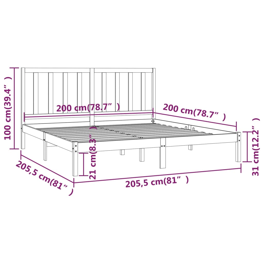 Bed Frame without Mattress Honey Brown Solid Wood Pine 200x200 cm