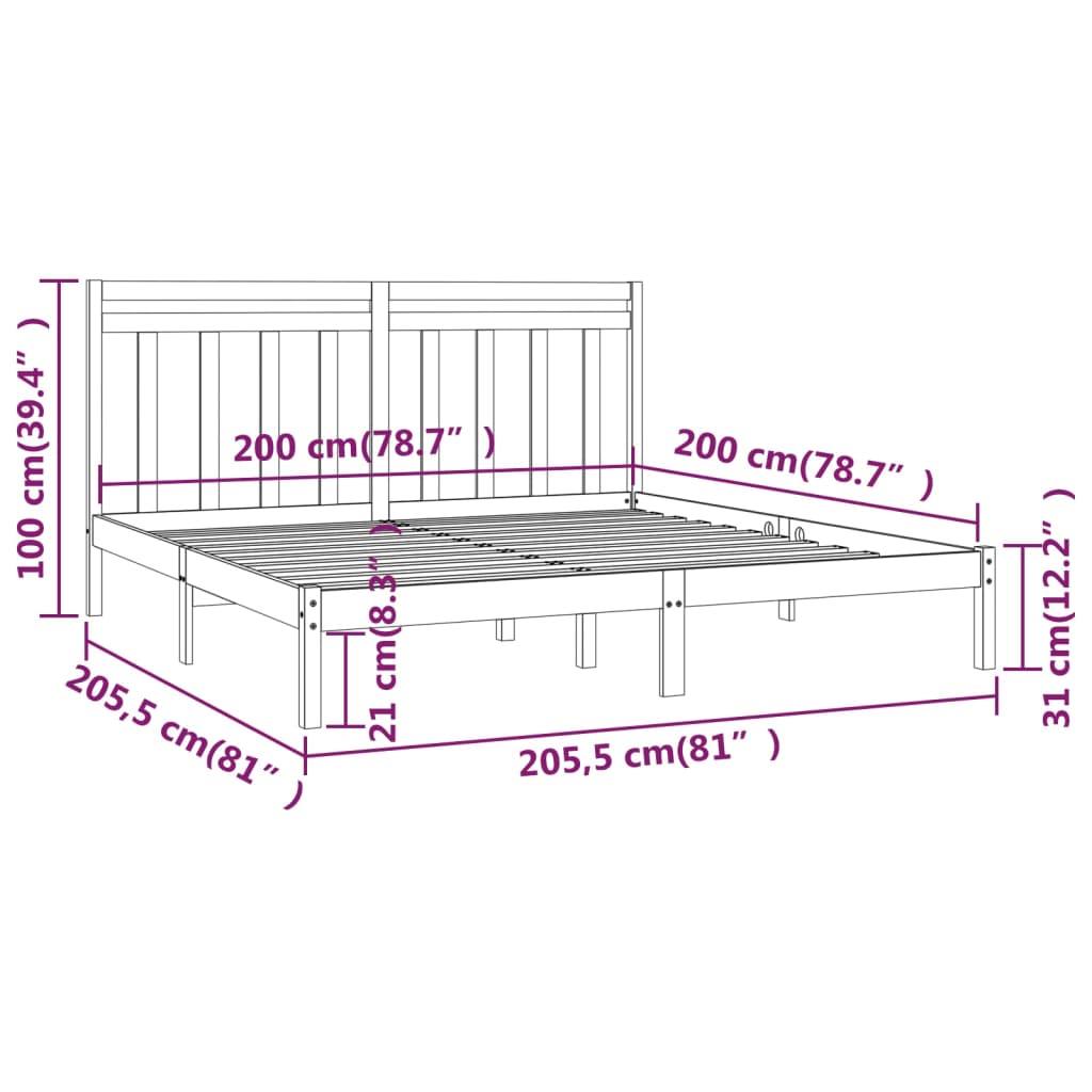 Bed Frame without Mattress Grey 200x200 cm Solid Wood