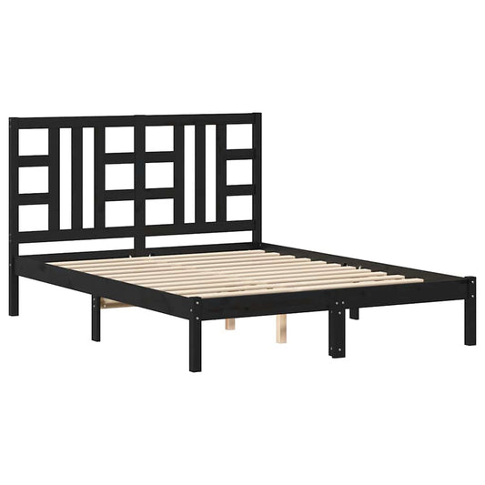 Bed Frame without Mattress Black 140x190 cm Solid Wood Bed Frame without Mattress Black 140x190 cm Solid Wood