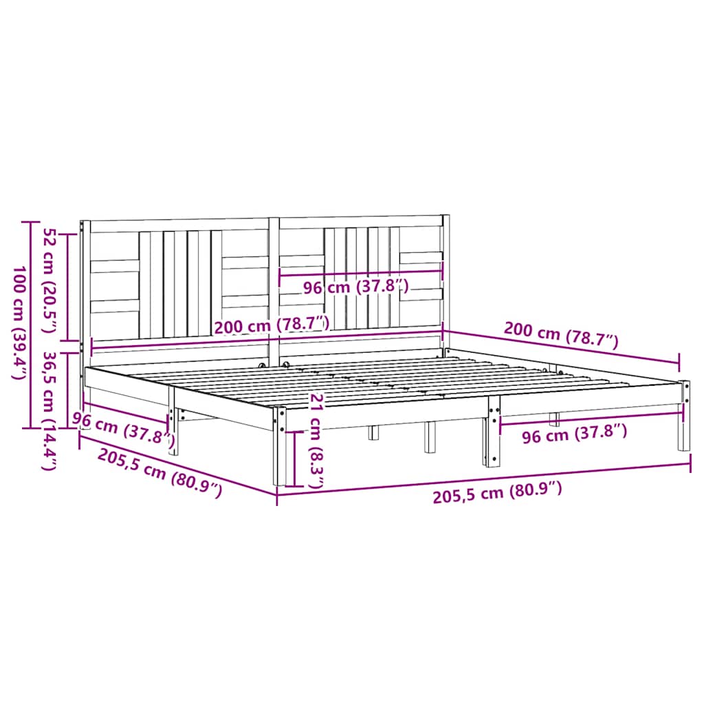Bed Frame without Mattress Grey 200x200 cm Solid Wood