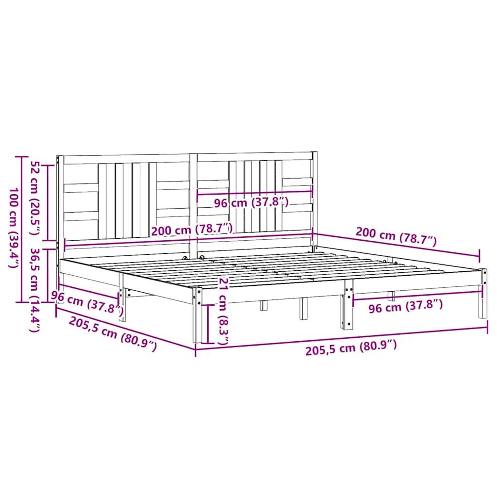 Bed Frame without Mattress Honey Brown 200x200 cm Solid Wood