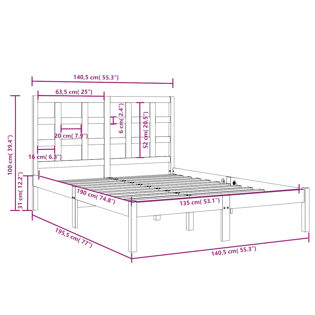Bed Frame without Mattress 135x190 cm Solid Wood