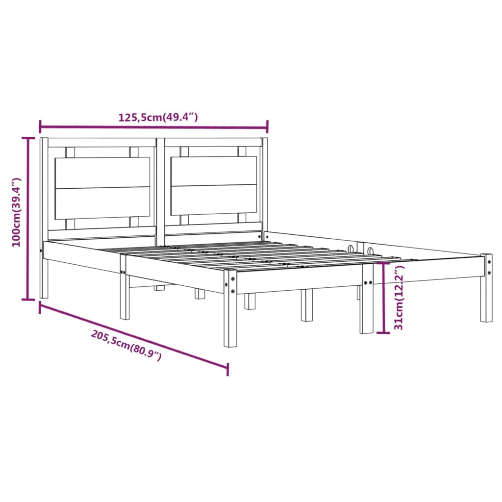 Bed Frame without Mattress 120x200 cm Solid Wood
