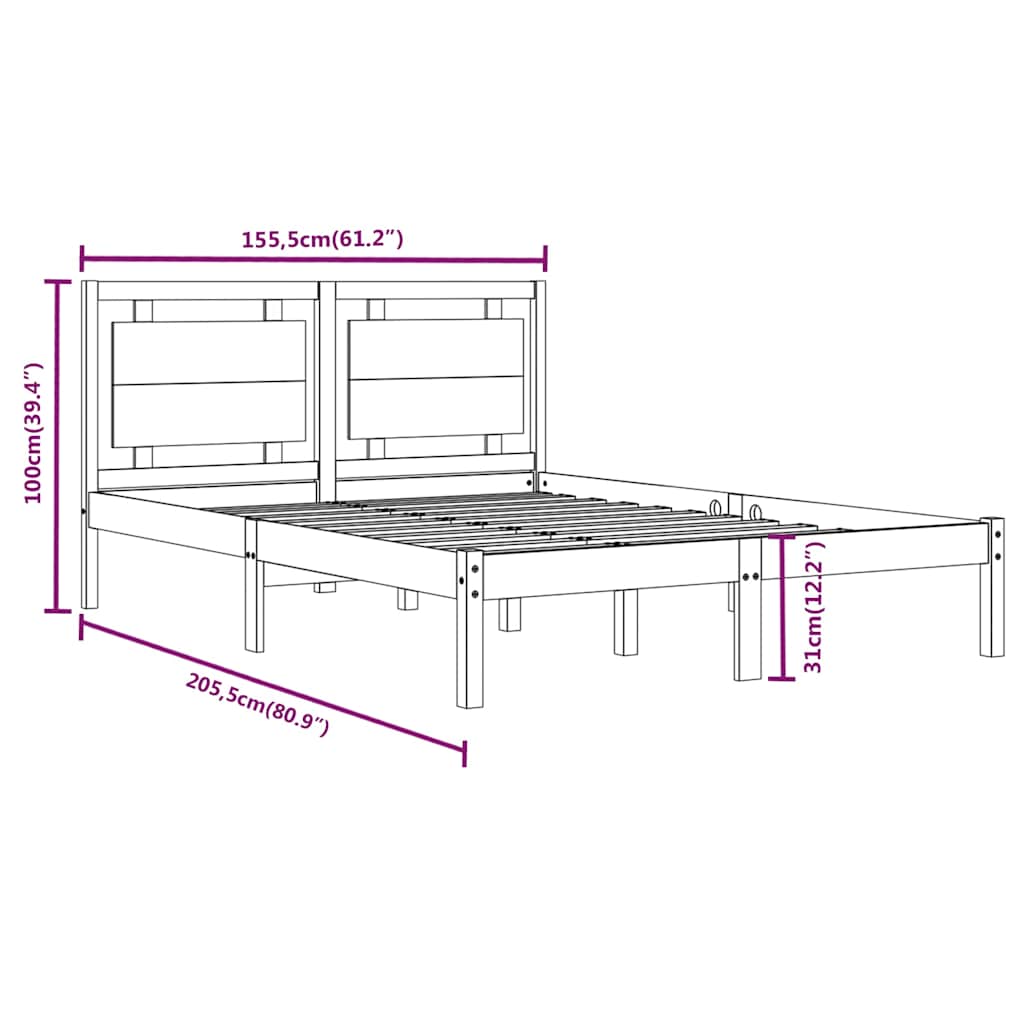 Bed Frame without Mattress 150x200 cm Solid Wood