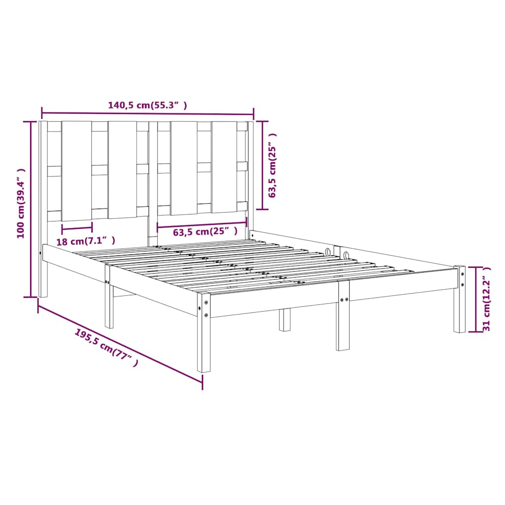 Bed Frame without Mattress 135x190 cm Solid Wood