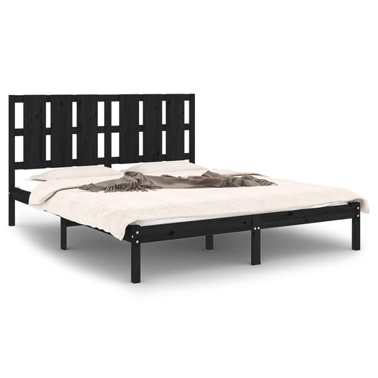 Bed Frame without Mattress Black 150x200 cm King Size Solid Wood Bed Frame without Mattress Black 150x200 cm King Size Solid Wood