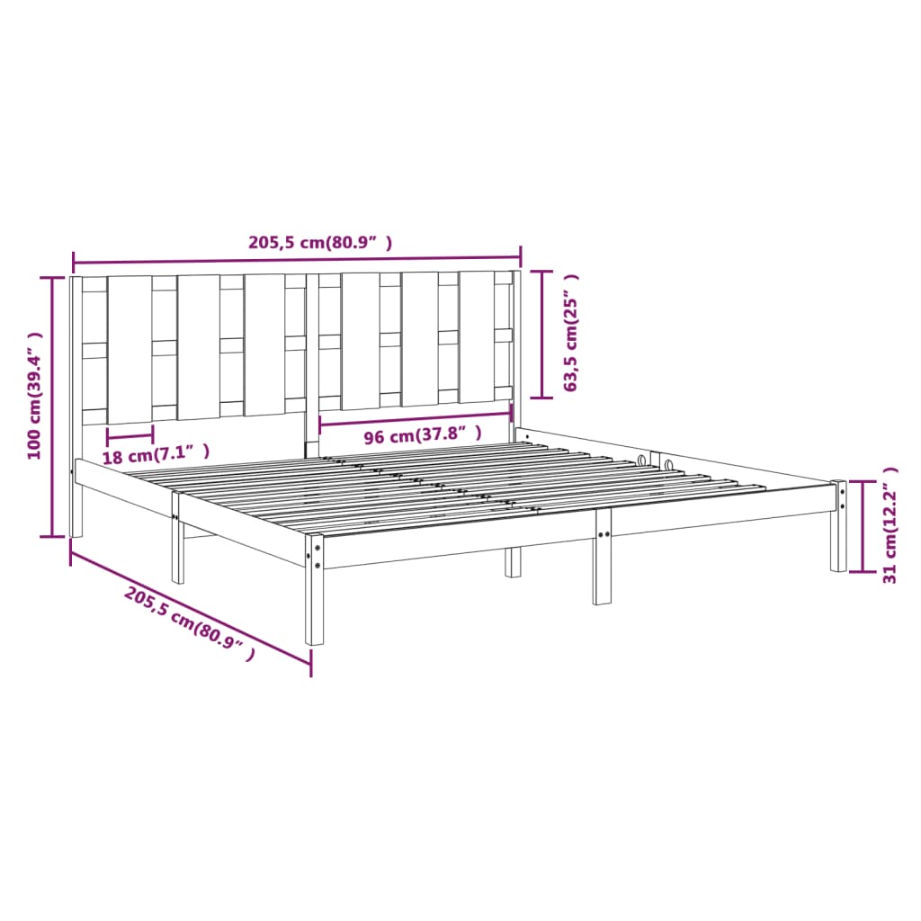 Bed Frame without Mattress Honey Brown 200x200 cm Solid Wood Pine
