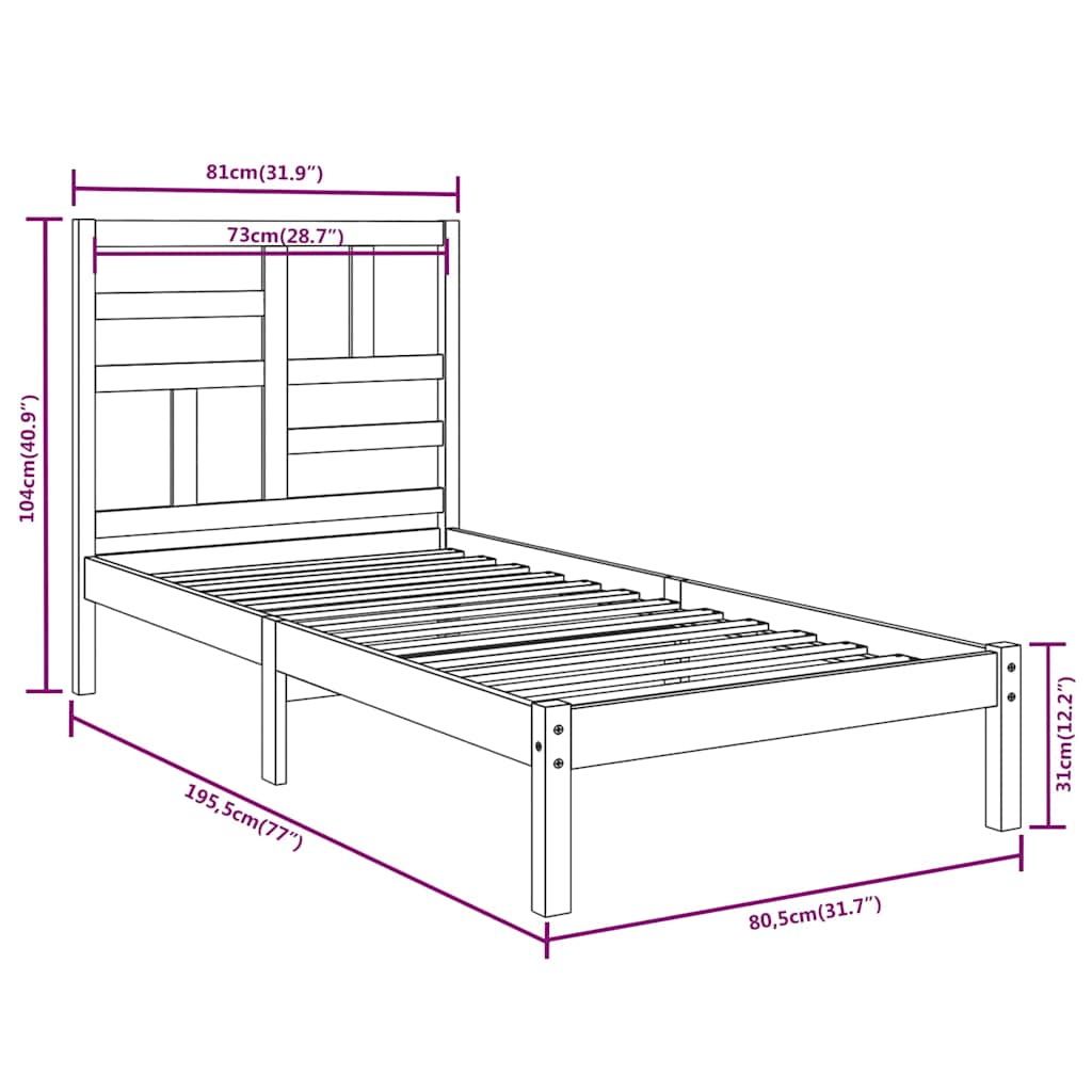 Bed Frame without Mattress Solid Wood 75x190 cm