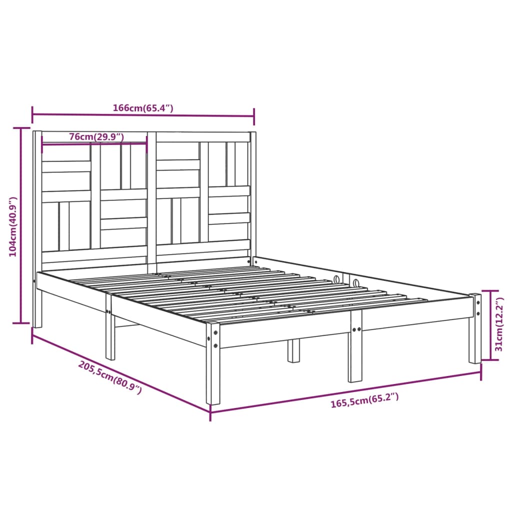 Bed Frame without Mattress Solid Wood 160x200 cm